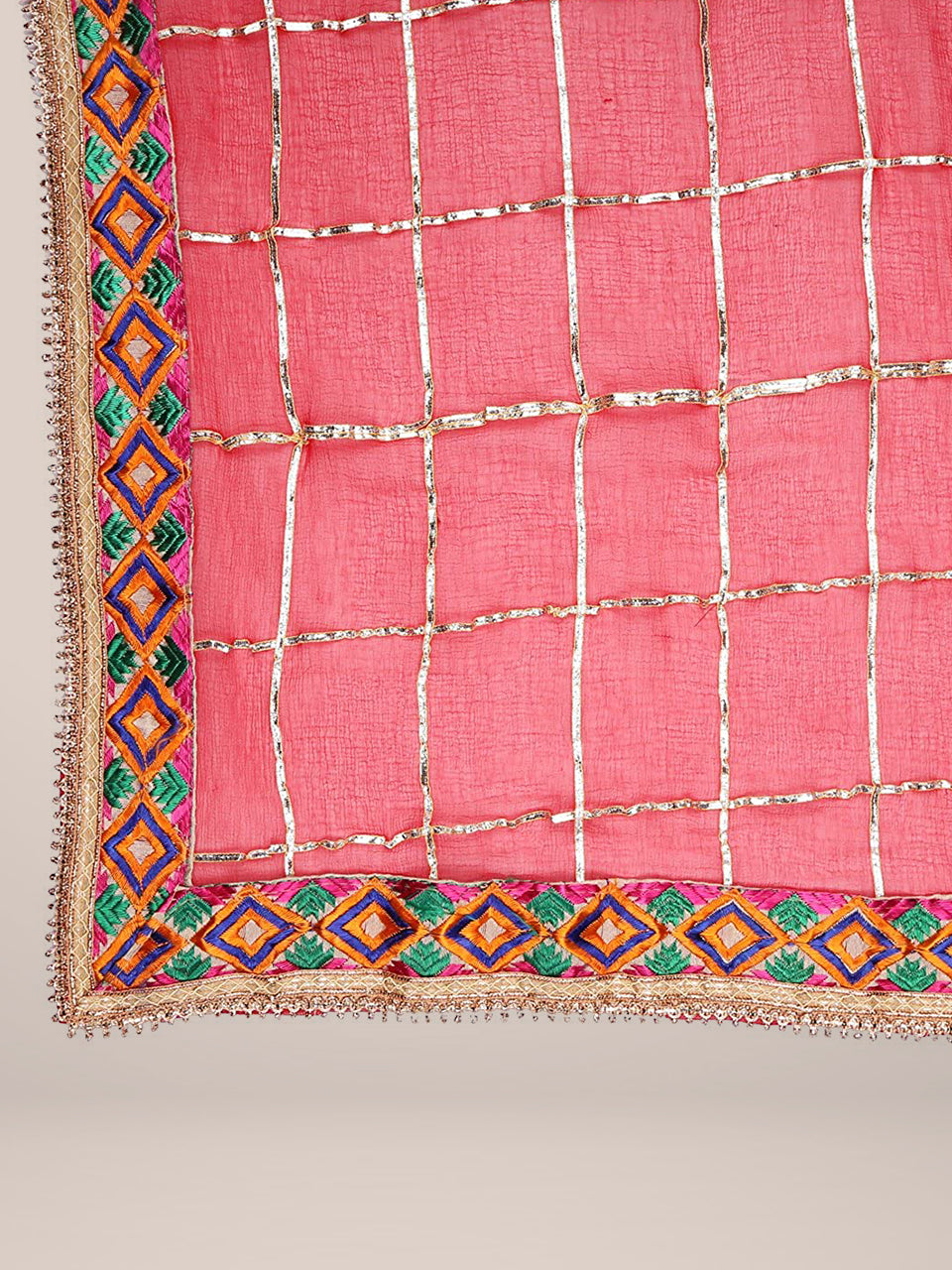 Red & Gold Phulkari Border Dupatta freeshipping - Dupatta Bazaar