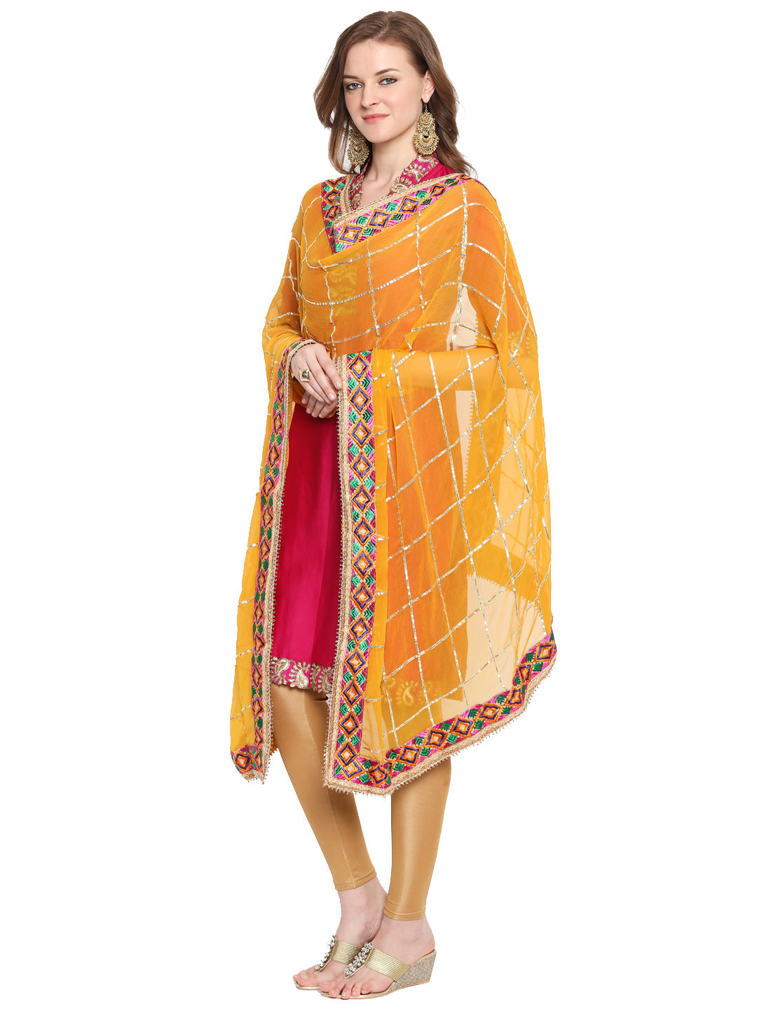 Dupatta Bazaar Woman's Yellow & Gold Phulkari Border Dupatta - Dupatta Bazaar