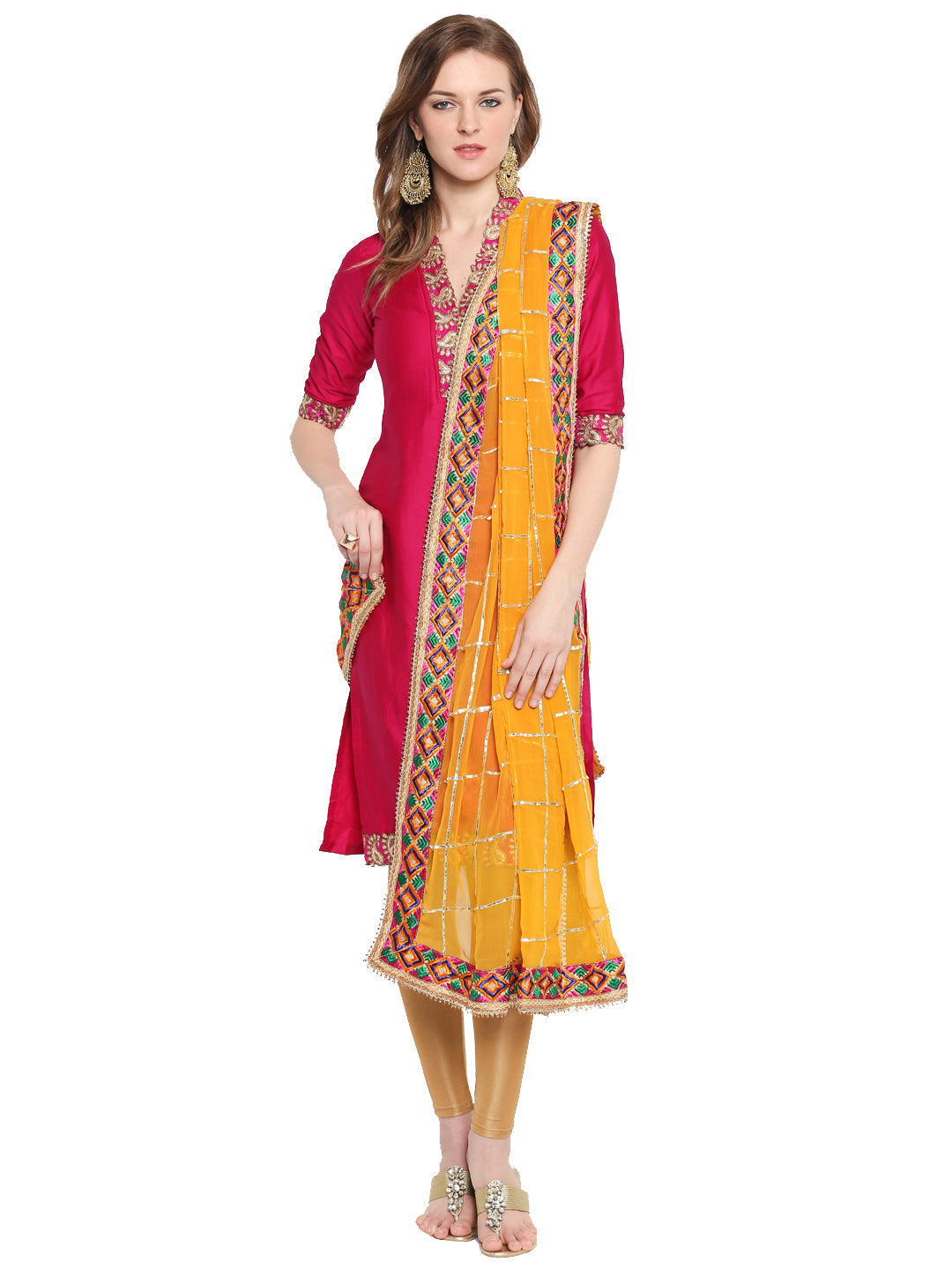 Dupatta Bazaar Woman's Yellow & Gold Phulkari Border Dupatta - Dupatta Bazaar