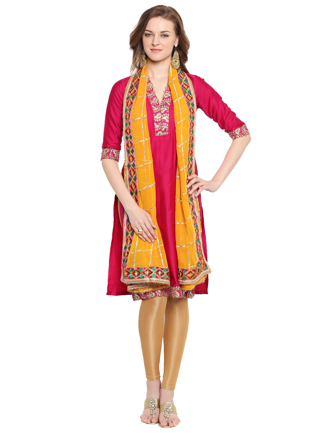 Dupatta Bazaar Woman's Yellow & Gold Phulkari Border Dupatta - Dupatta Bazaar