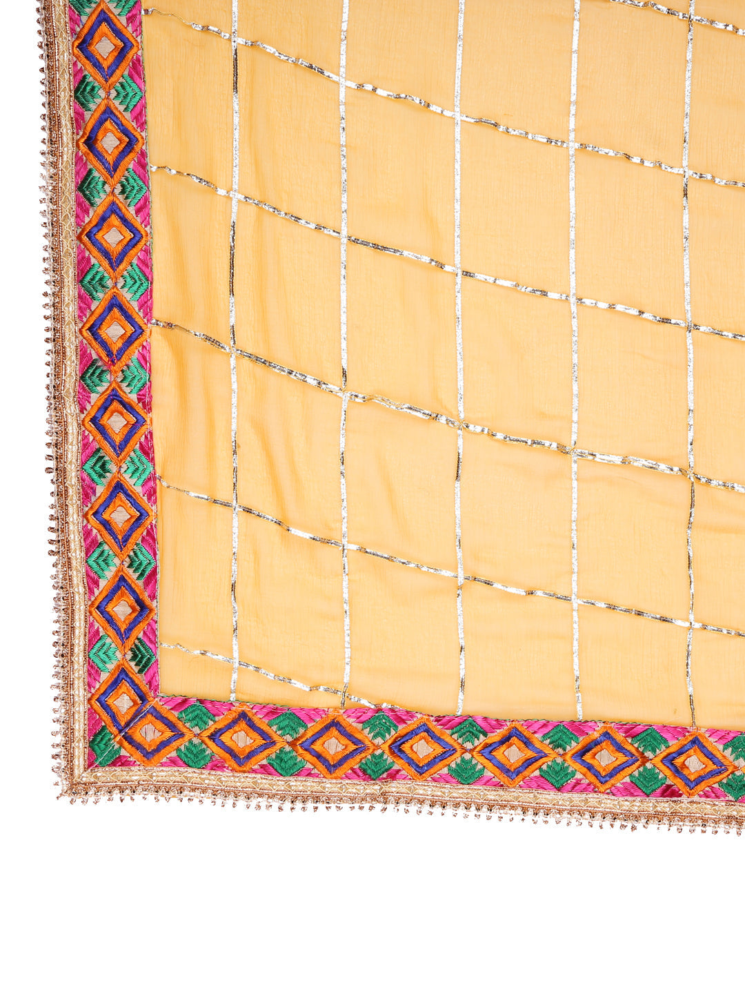 Dupatta Bazaar Woman's Yellow & Gold Phulkari Border Dupatta - Dupatta Bazaar
