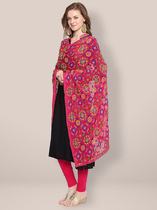 Pink Phulkari Chiffon Dupatta freeshipping - Dupatta Bazaar