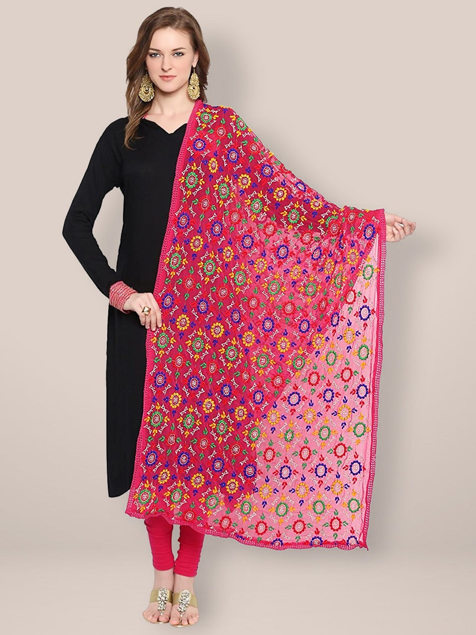Pink Phulkari Chiffon Dupatta freeshipping - Dupatta Bazaar