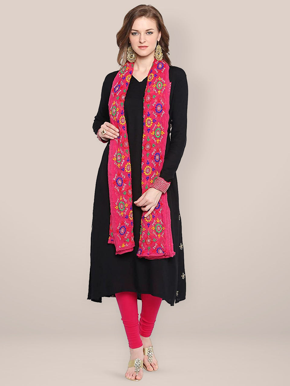 Pink Phulkari Chiffon Dupatta freeshipping - Dupatta Bazaar
