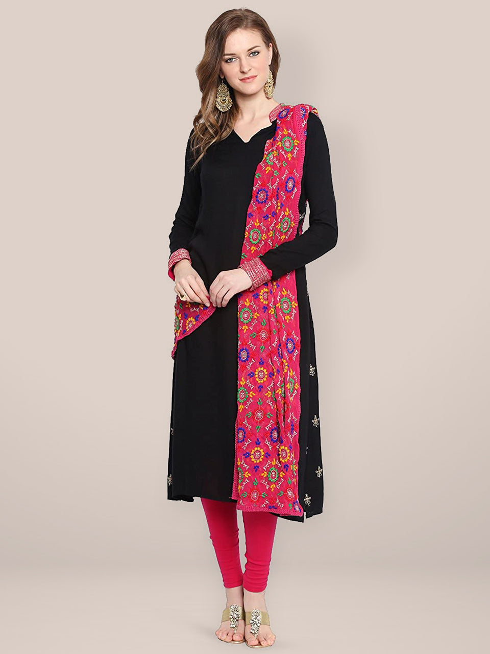 Pink Phulkari Chiffon Dupatta freeshipping - Dupatta Bazaar