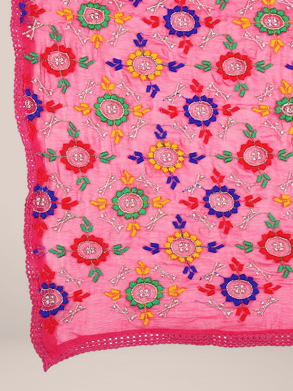 Pink Phulkari Chiffon Dupatta freeshipping - Dupatta Bazaar