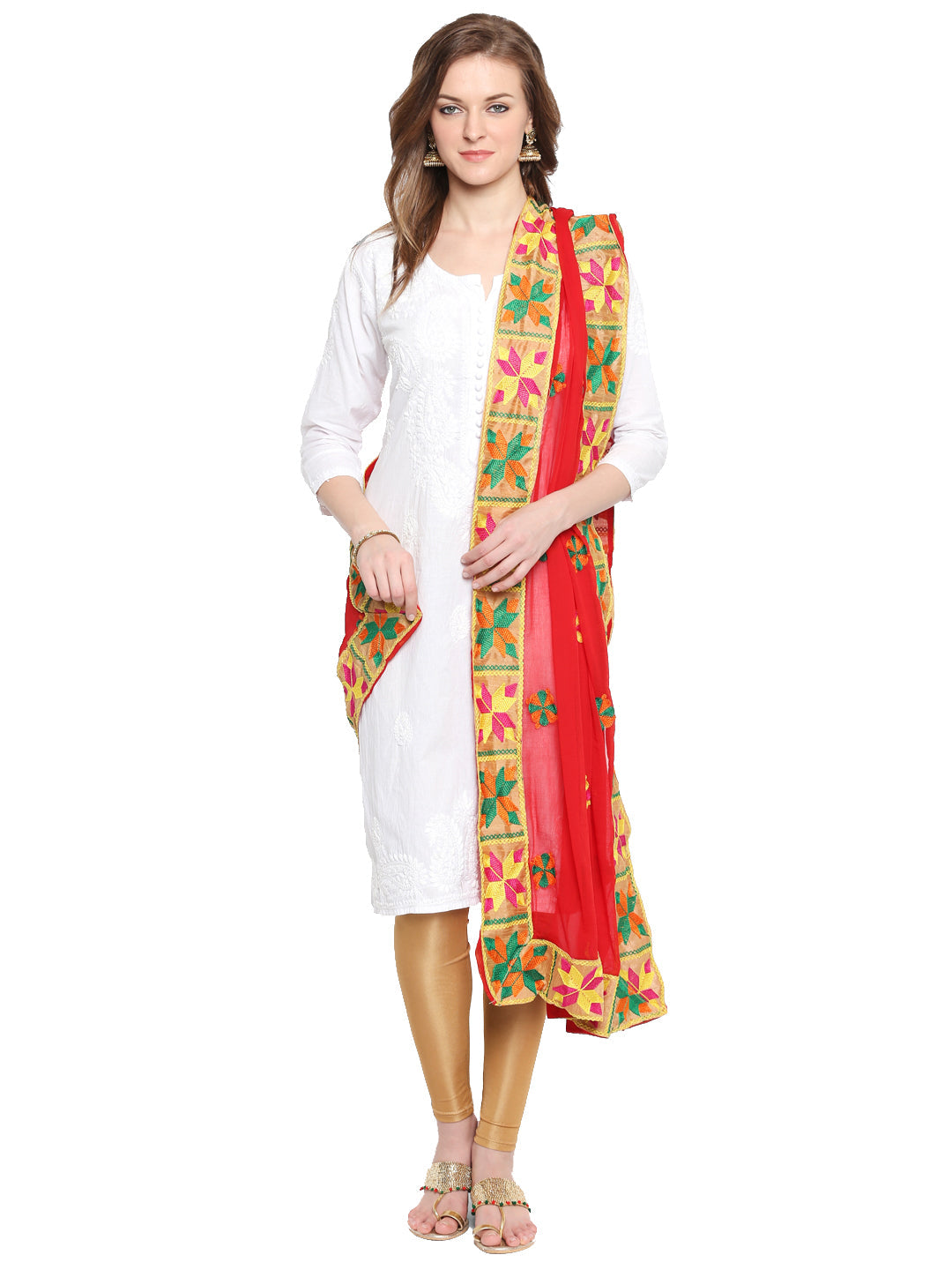 Dupatta Bazaar Woman's Red Phulkari Dupatta - Dupatta Bazaar