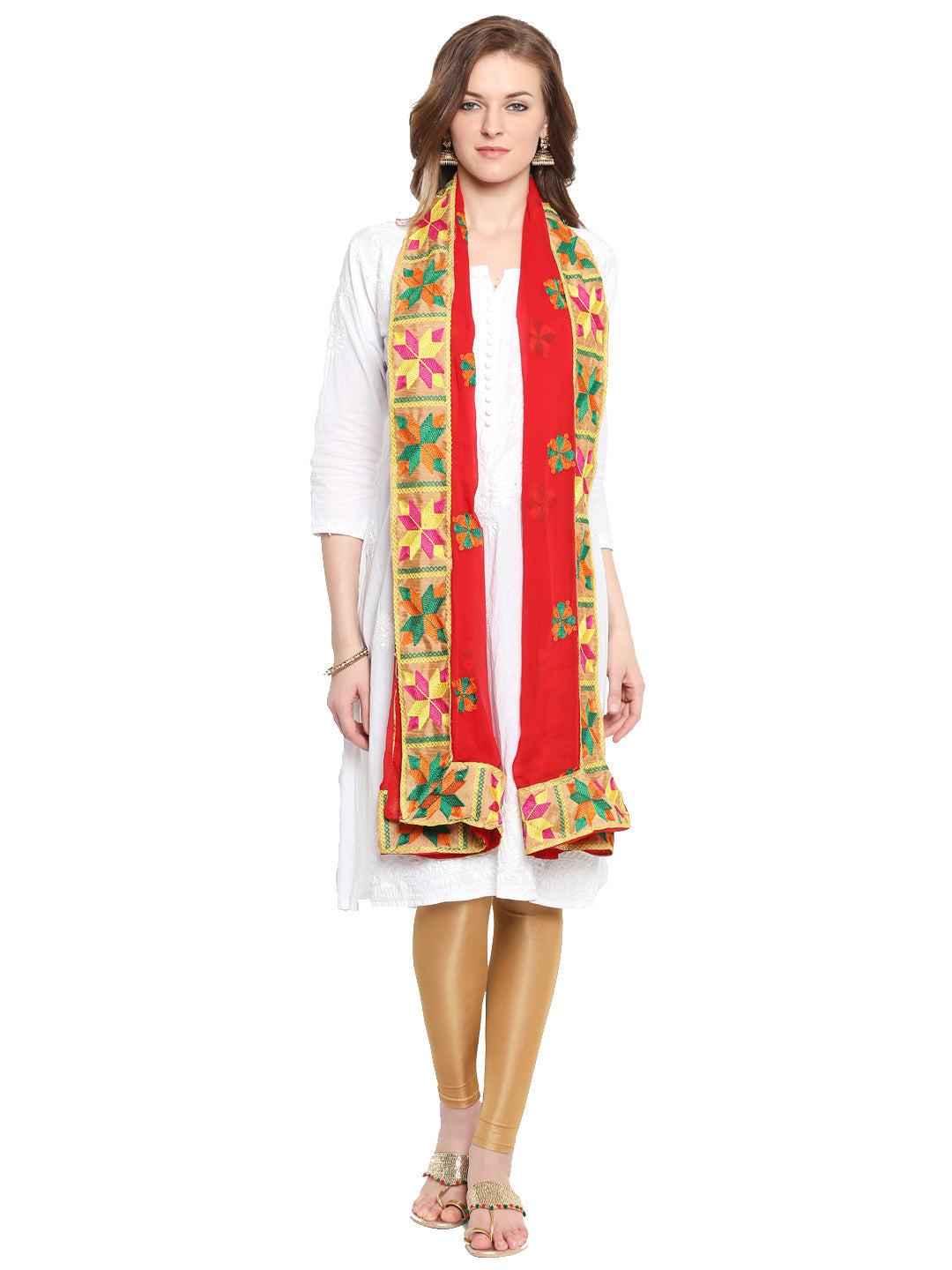 Dupatta Bazaar Woman's Red Phulkari Dupatta - Dupatta Bazaar