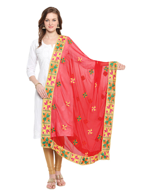 Dupatta Bazaar Woman's Red Phulkari Dupatta - Dupatta Bazaar