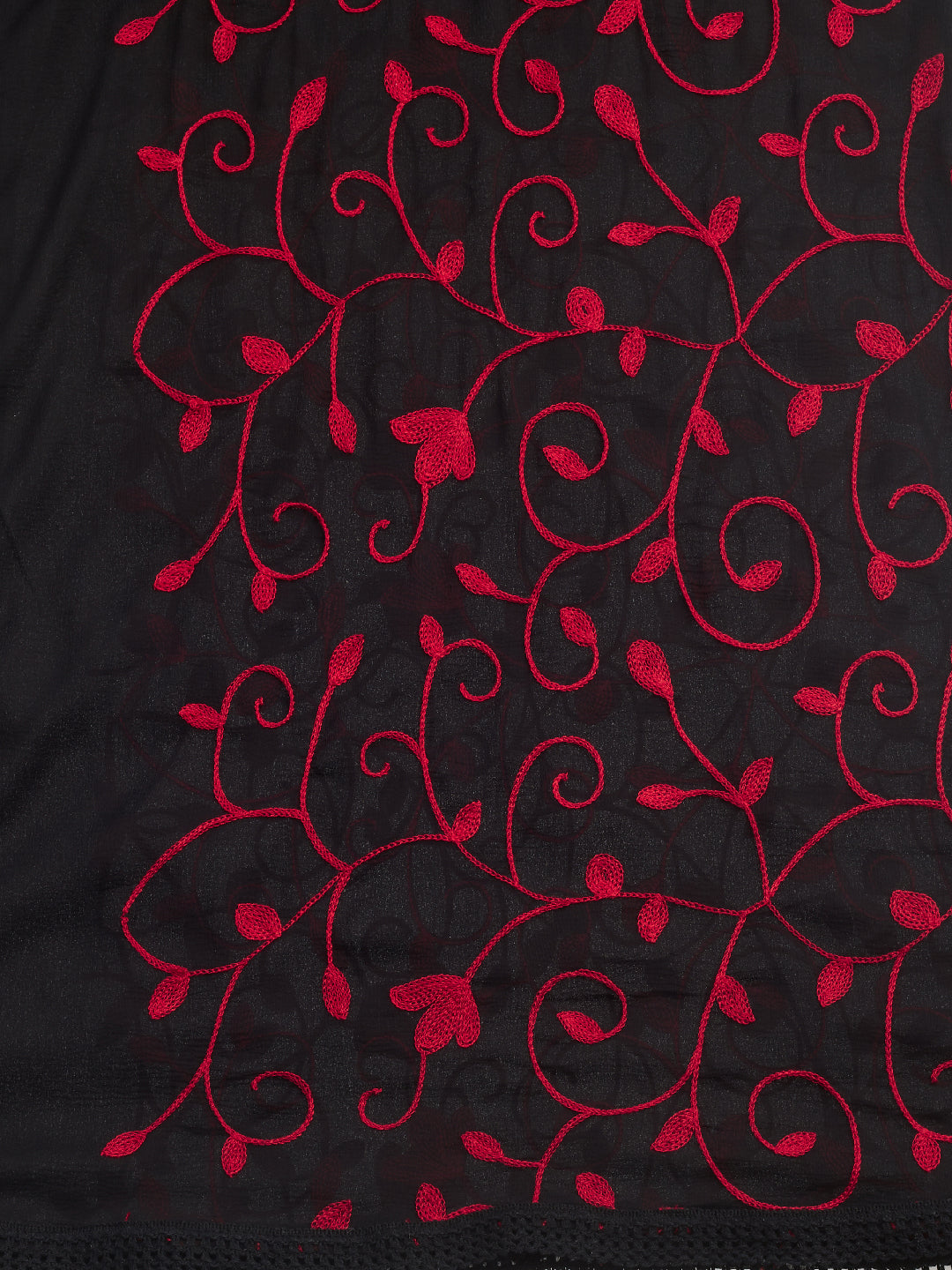 Dupatta Bazaar Woman's Black Chiffon Dupatta with Red Aari Work. - Dupatta Bazaar