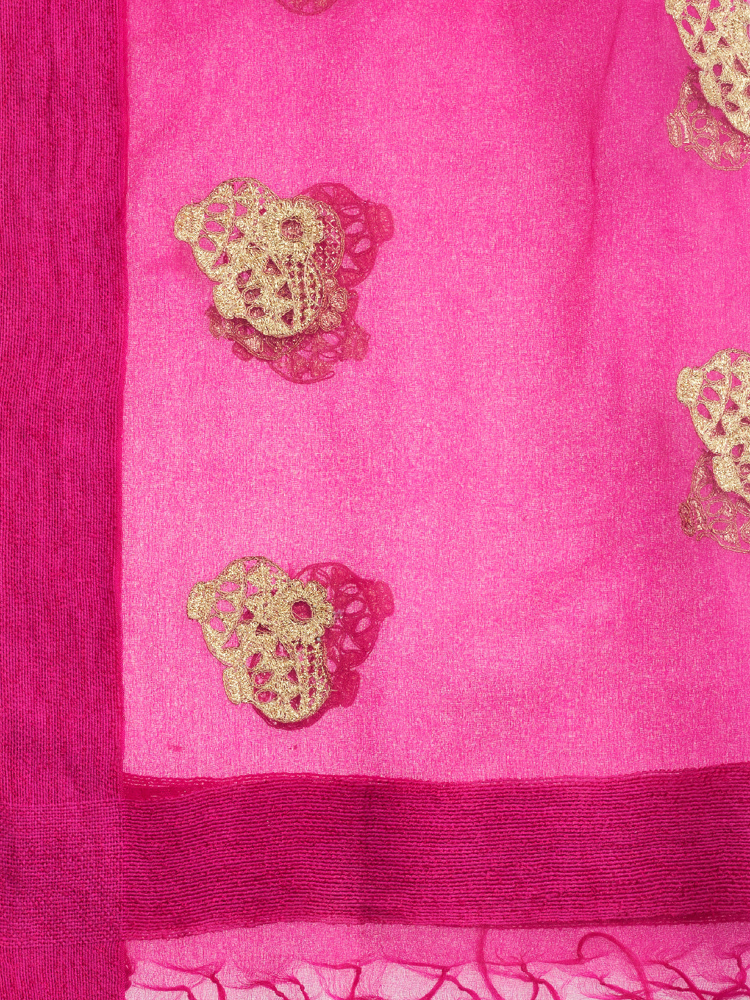 Dupatta Bazaar Woman's Pink & Gold Embroidered Organza Jute Border Dupatta - Dupatta Bazaar