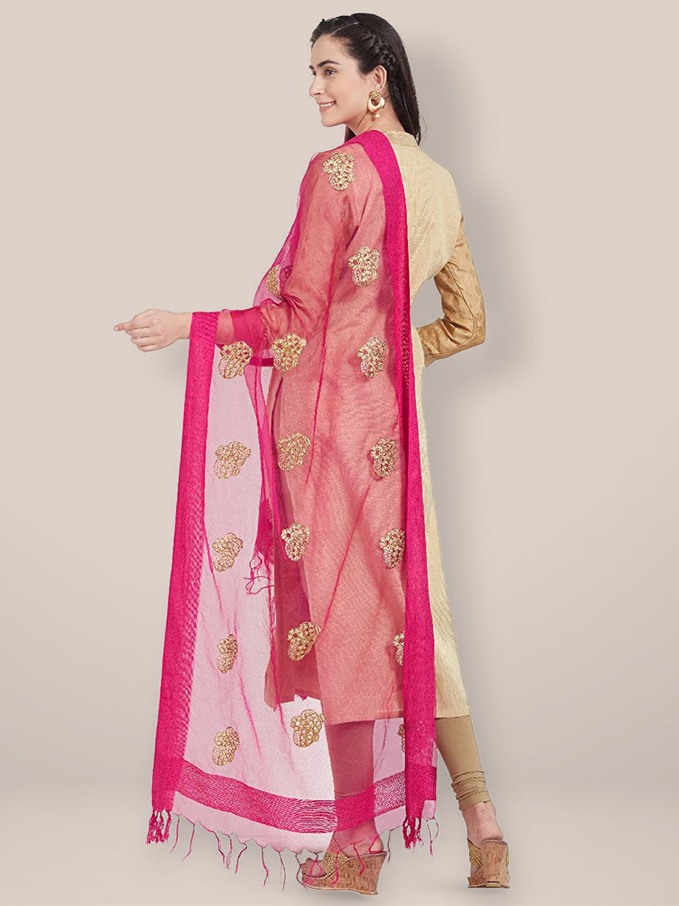 Pink Organza Gold Embridered Dupatta freeshipping - Dupatta Bazaar