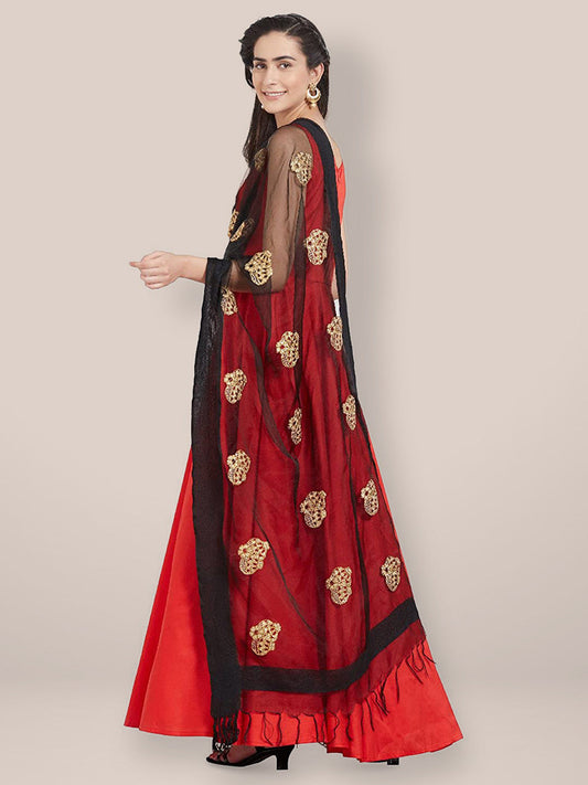 Black Organza Gold Embroidered  Dupatta freeshipping - Dupatta Bazaar
