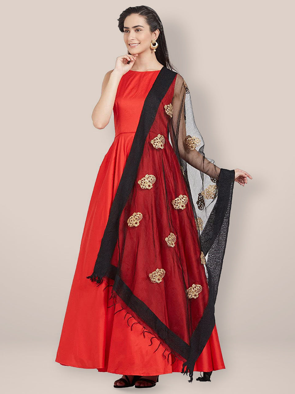 Black Organza Gold Embroidered  Dupatta freeshipping - Dupatta Bazaar