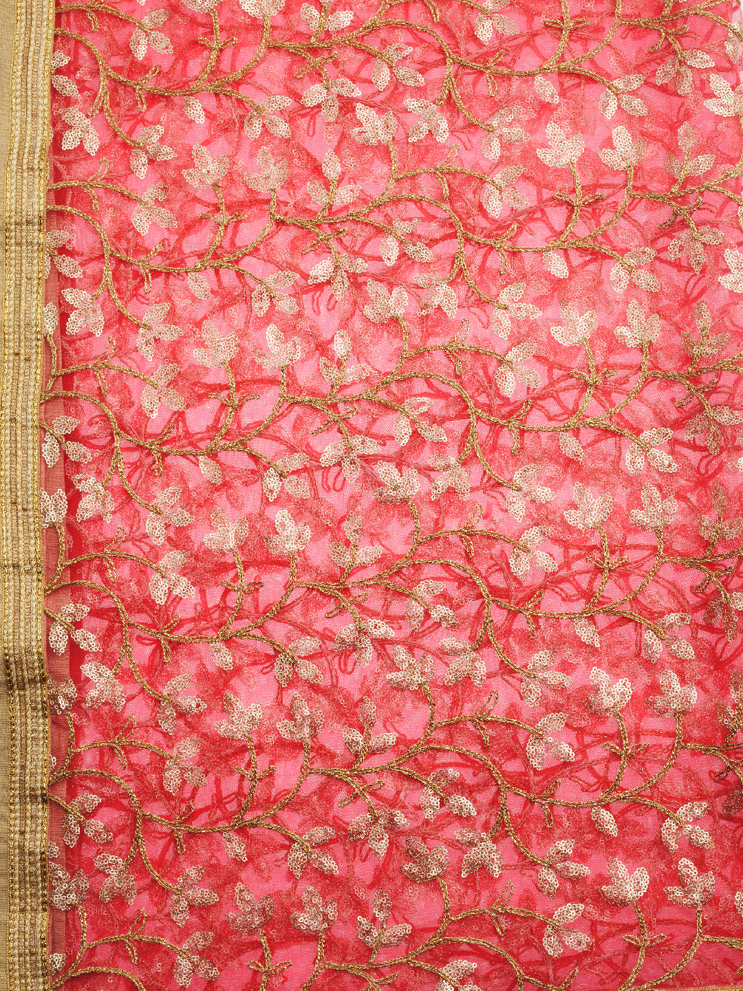 Dupatta Bazaar Woman's Red & Golden Net Embroidered Dupatta - Dupatta Bazaar