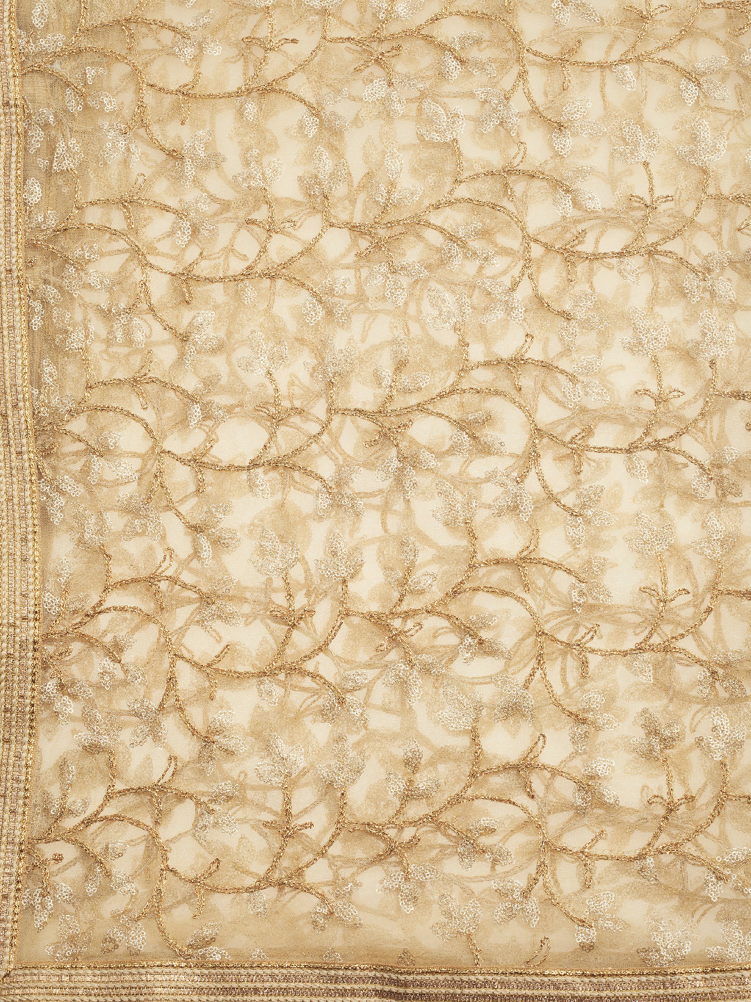 Dupatta Bazaar Woman's Gold Embroidered Net Dupatta - Dupatta Bazaar