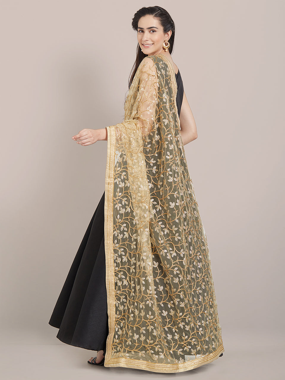 Gold Embroidered Net Dupatta freeshipping - Dupatta Bazaar