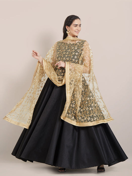 Gold Embroidered Net Dupatta freeshipping - Dupatta Bazaar