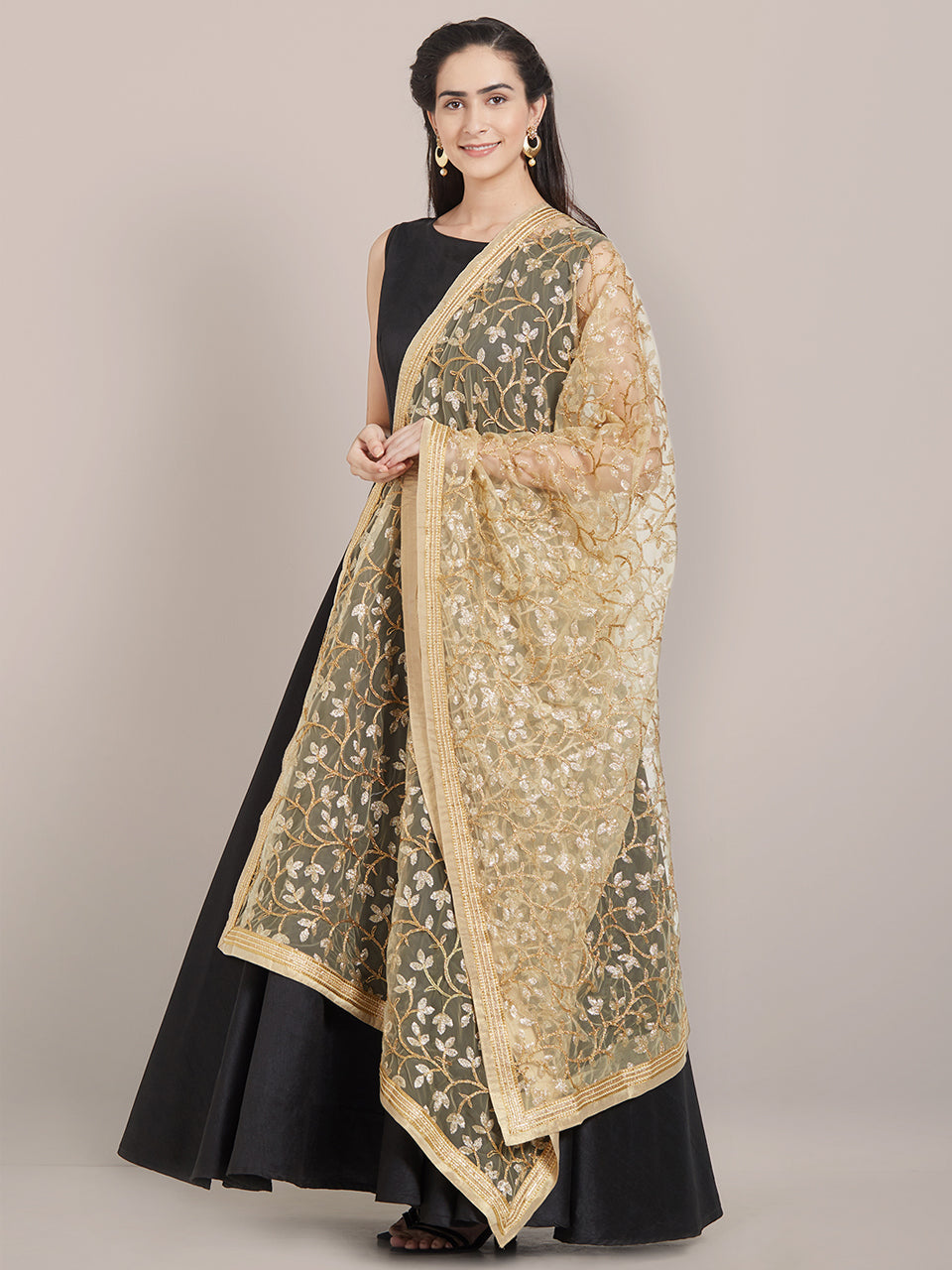 Gold Embroidered Net Dupatta freeshipping - Dupatta Bazaar