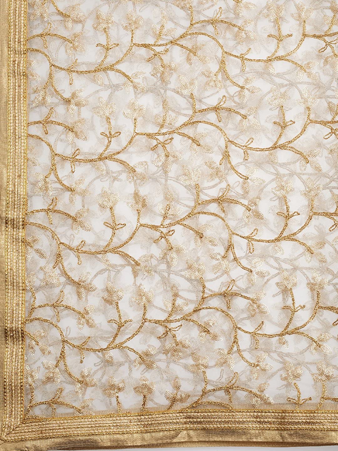 White & Gold Embroidered Net Dupatta freeshipping - Dupatta Bazaar