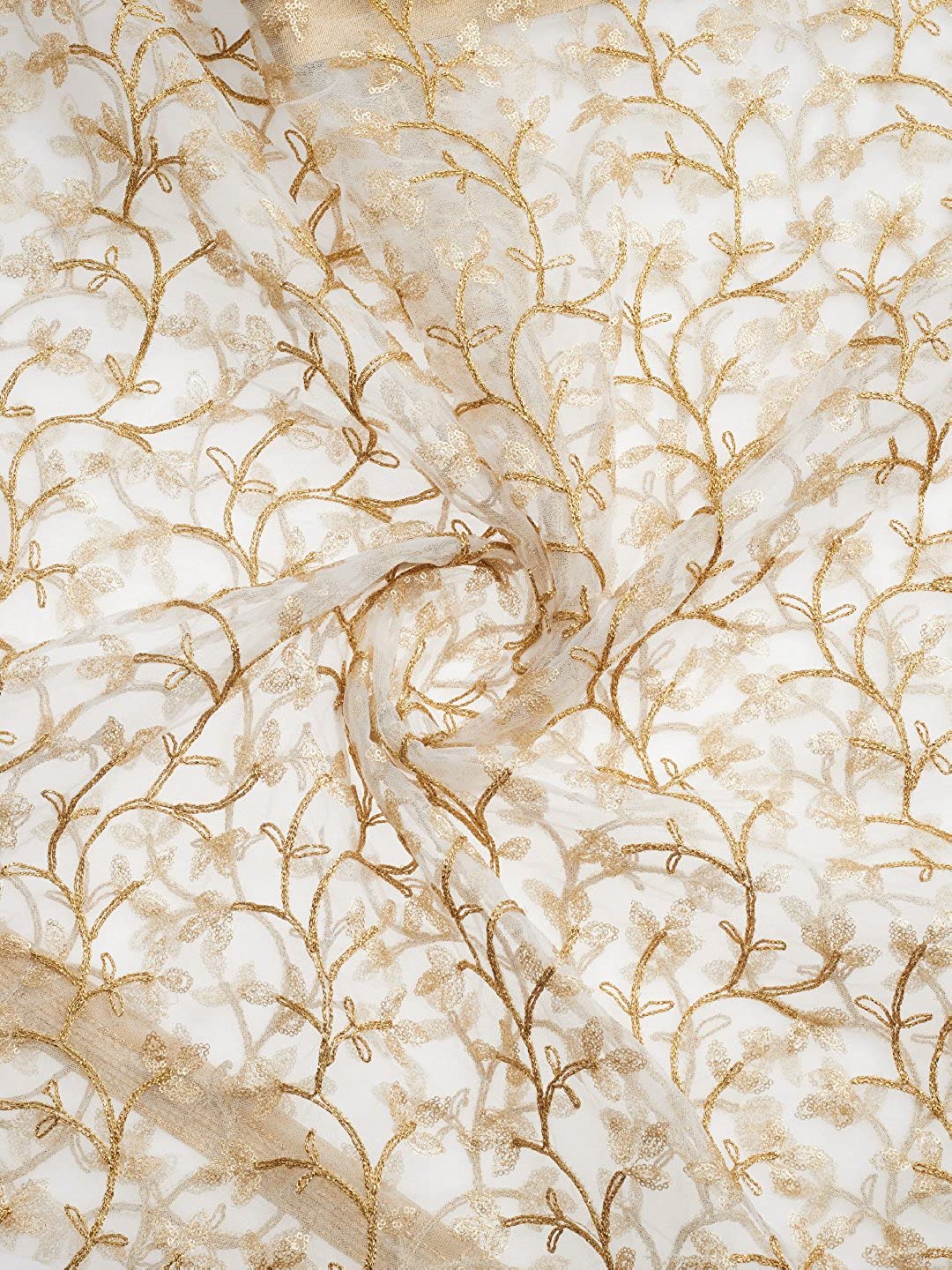 White & Gold Embroidered Net Dupatta freeshipping - Dupatta Bazaar