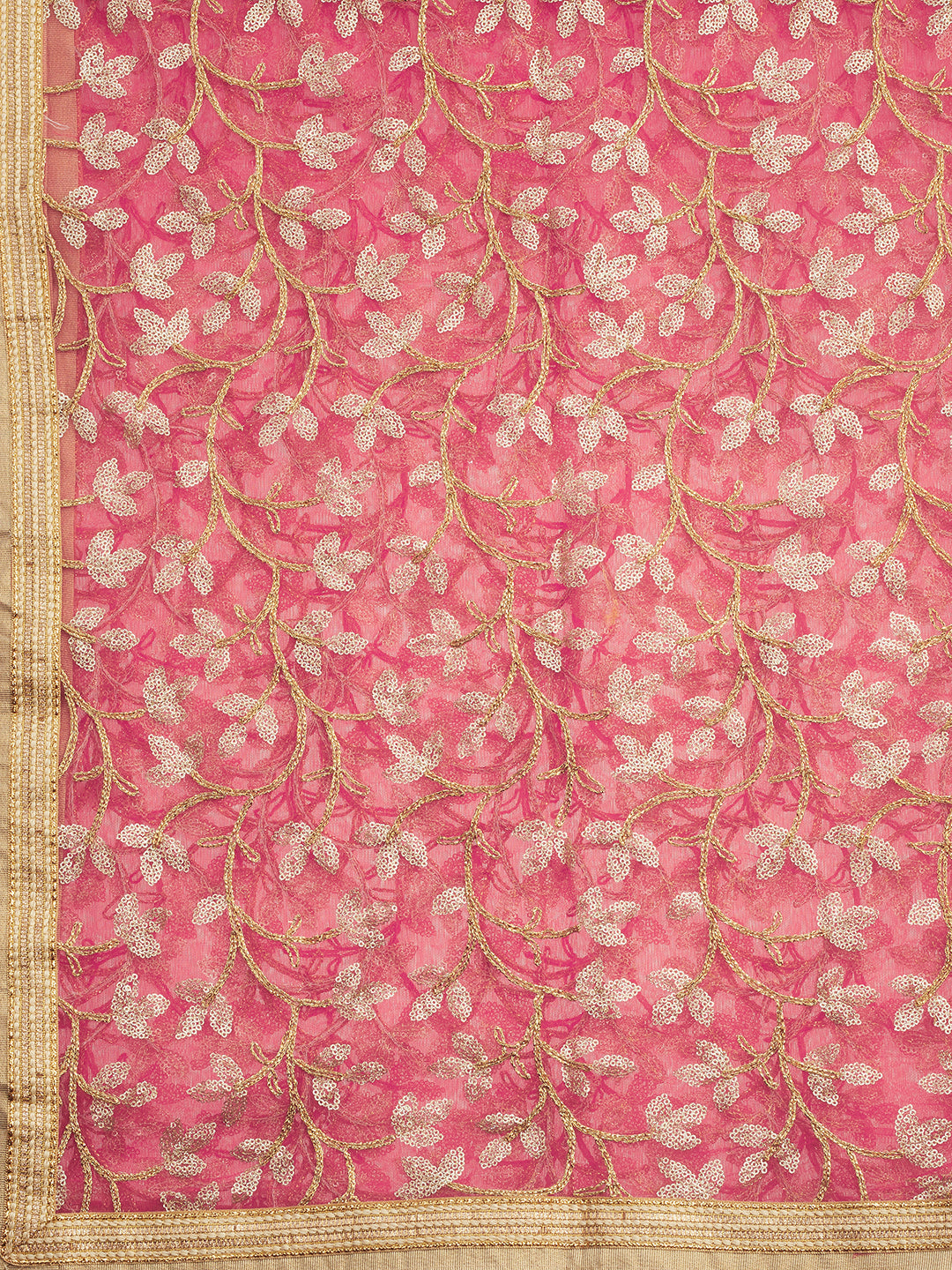 Dupatta Bazaar Woman's Peach & Gold Embroidered Net Dupatta - Dupatta Bazaar