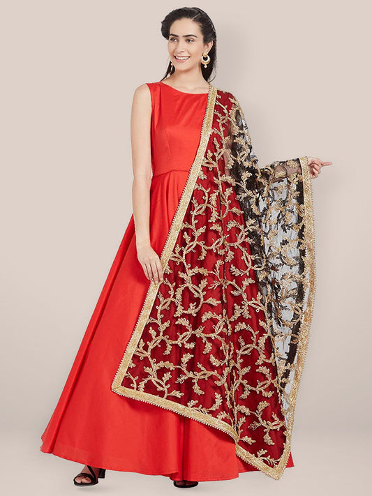 Black & Gold Embroidered Net Dupatta freeshipping - Dupatta Bazaar