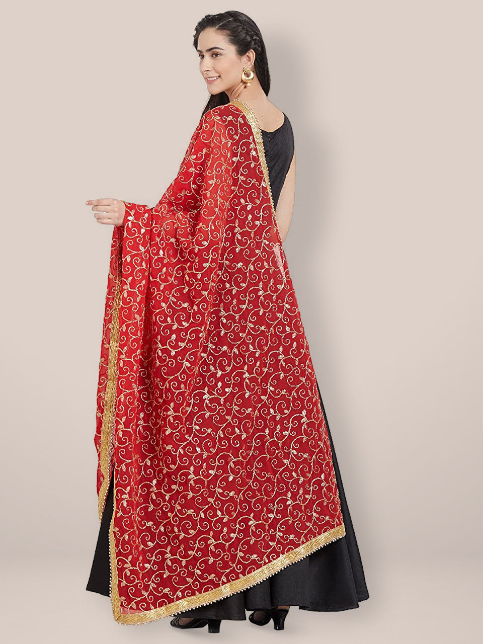 Red Embroidered Georgette Dupatta freeshipping - Dupatta Bazaar