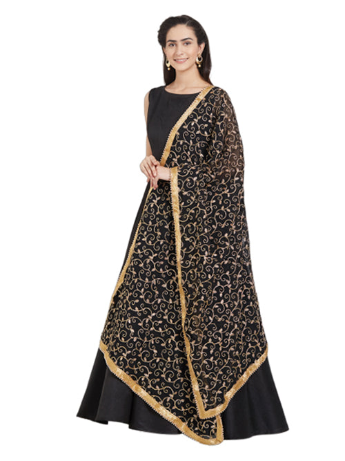 Dupatta Bazaar Woman's Black Embroidered Georgette Dupatta - Dupatta Bazaar