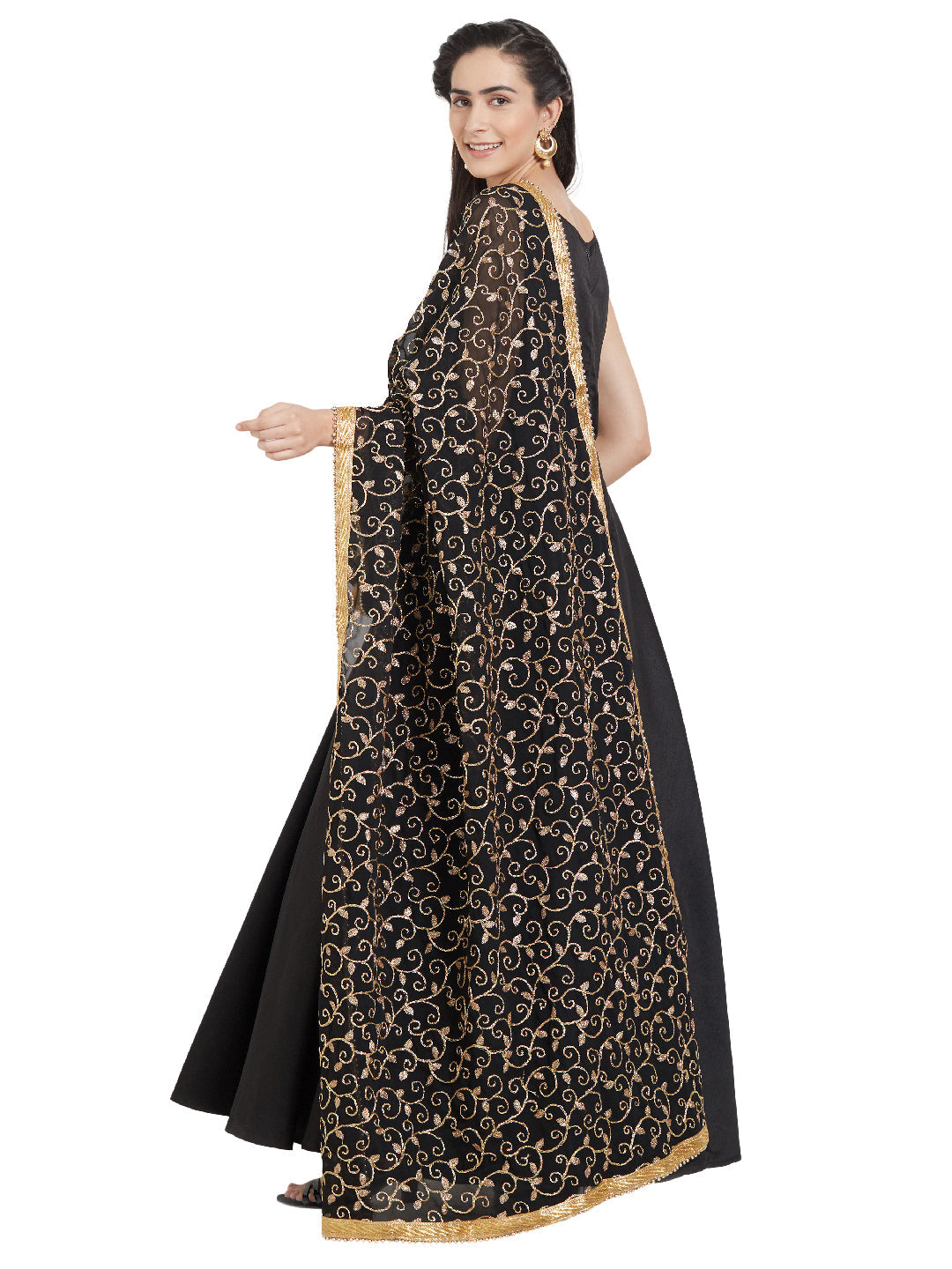 Dupatta Bazaar Woman's Black Embroidered Georgette Dupatta - Dupatta Bazaar