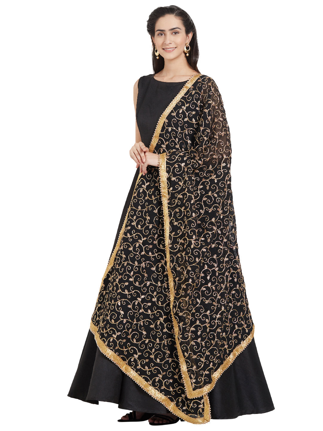 Dupatta Bazaar Woman's Black Embroidered Georgette Dupatta - Dupatta Bazaar