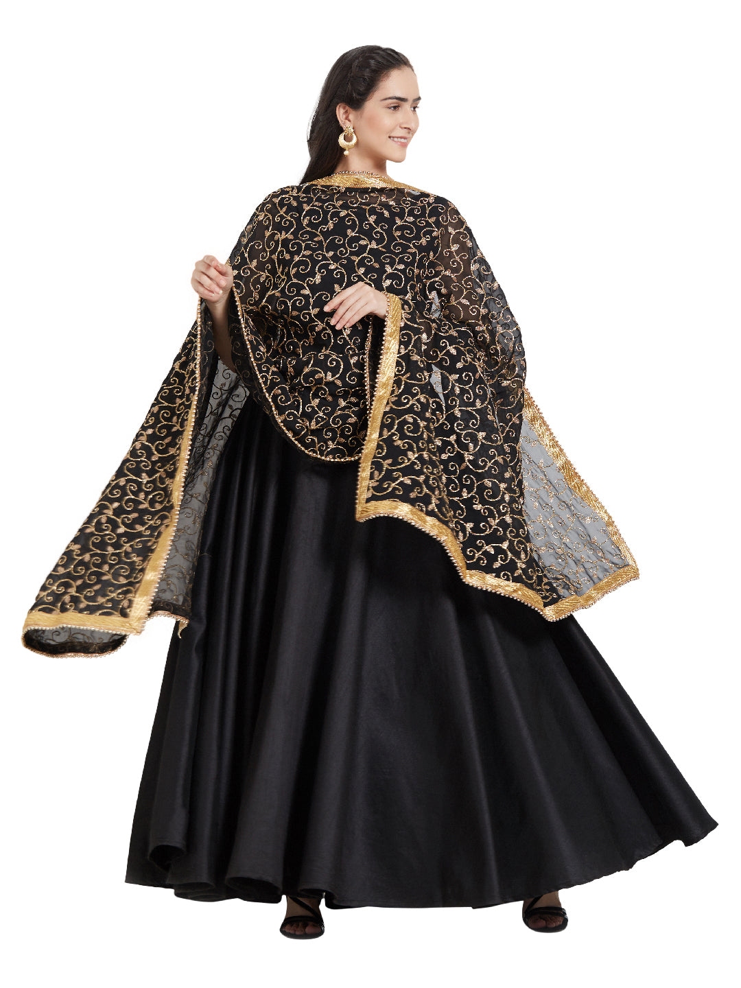 Dupatta Bazaar Woman's Black Embroidered Georgette Dupatta - Dupatta Bazaar