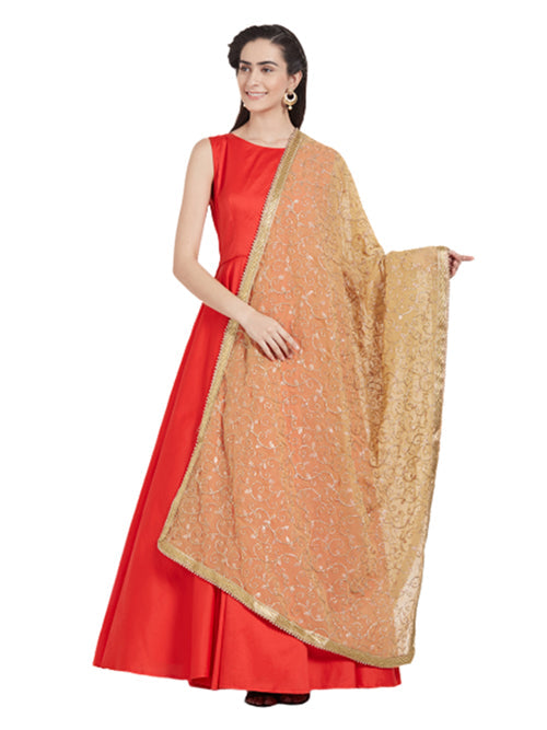 Dupatta Bazaar Woman's Gold Embroidered Georgette Dupatta - Dupatta Bazaar