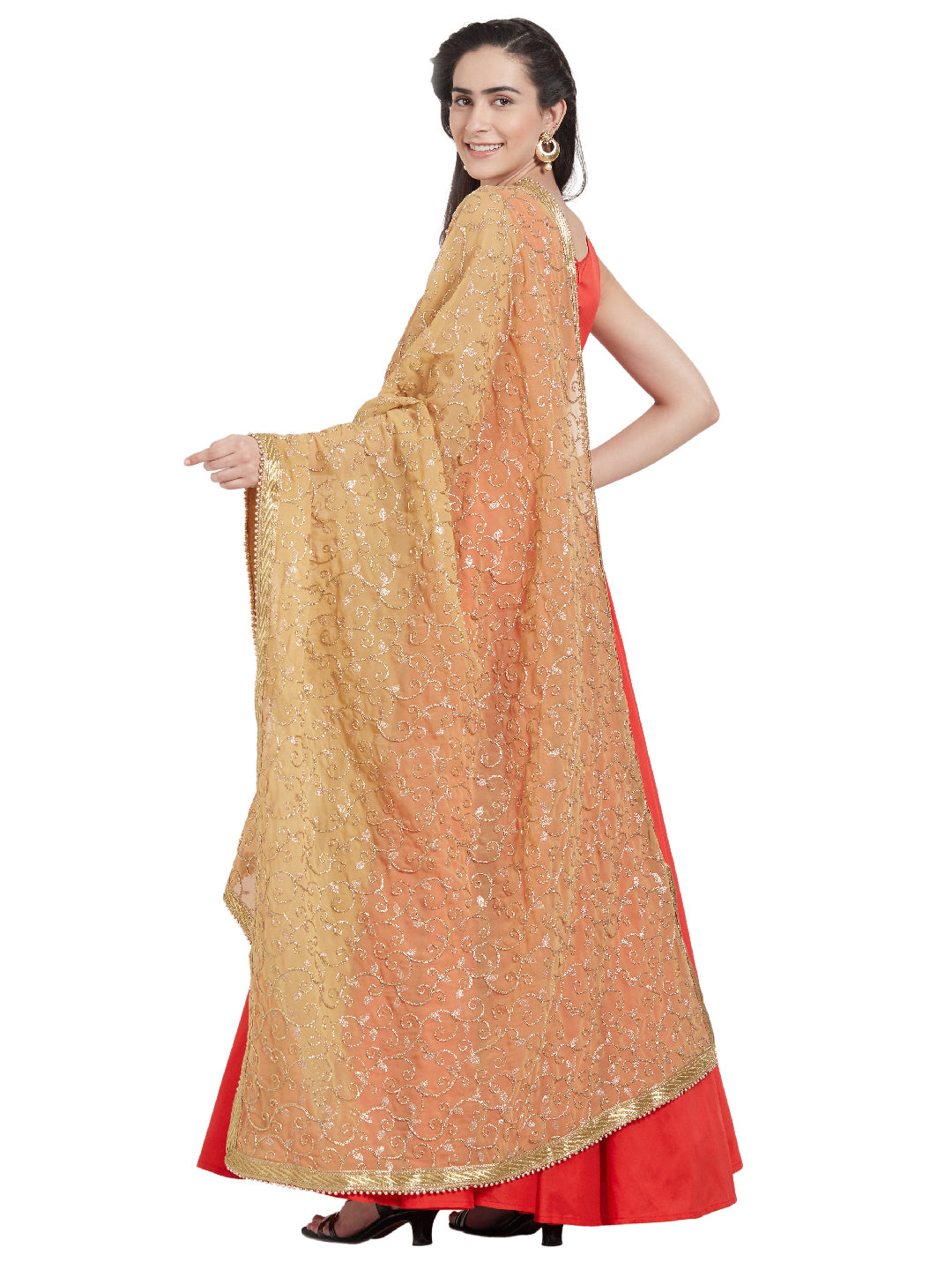 Dupatta Bazaar Woman's Gold Embroidered Georgette Dupatta - Dupatta Bazaar