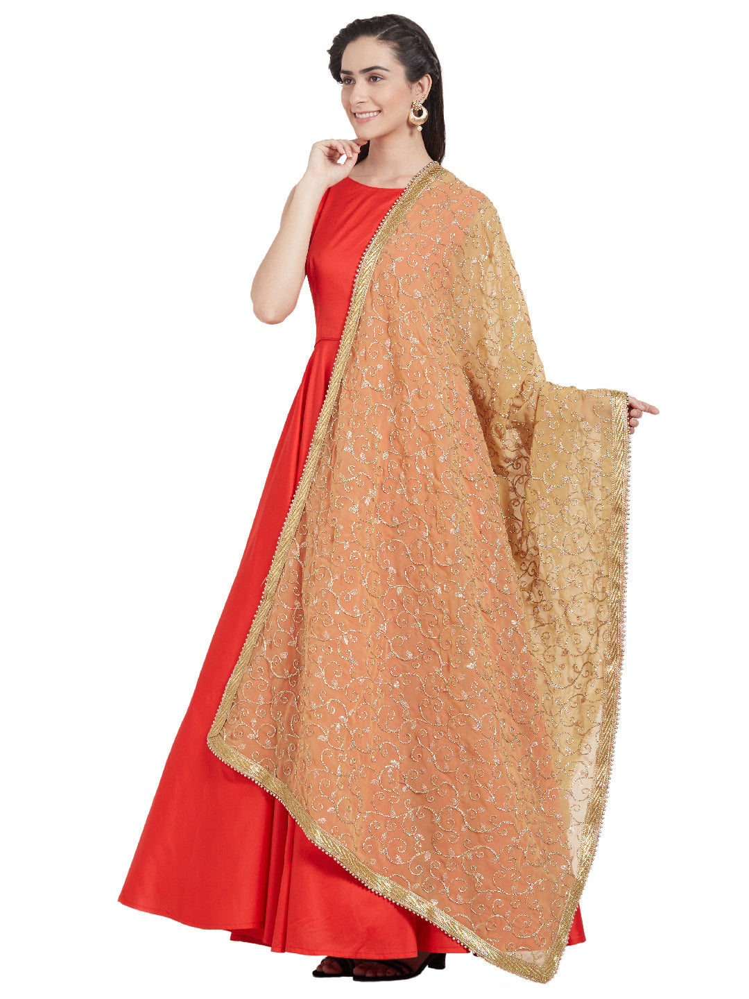 Dupatta Bazaar Woman's Gold Embroidered Georgette Dupatta - Dupatta Bazaar