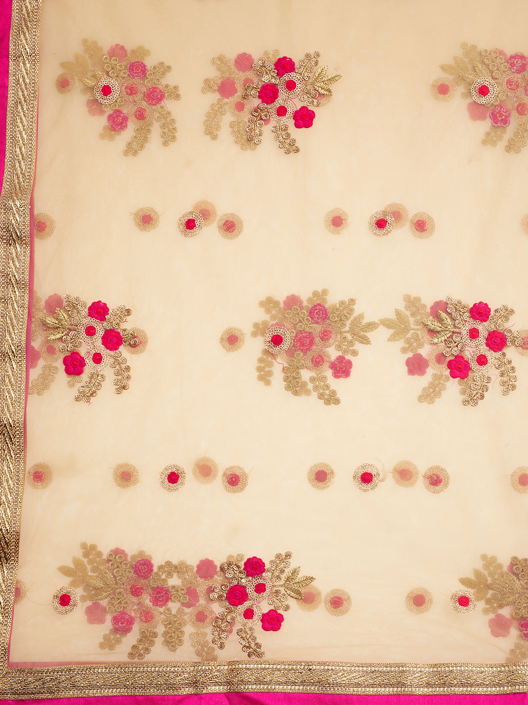Dupatta Bazaar Woman's Beige & Multicolour flower Embroidered Net Dupatta - Dupatta Bazaar