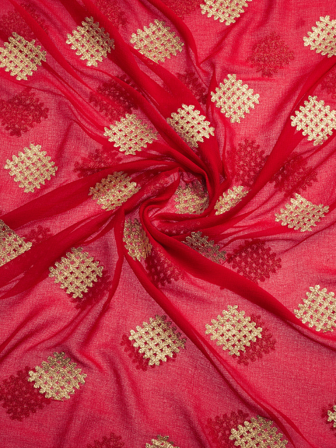 Dupatta Bazaar Woman's Red & Gold Chiffon Dupatta - Dupatta Bazaar