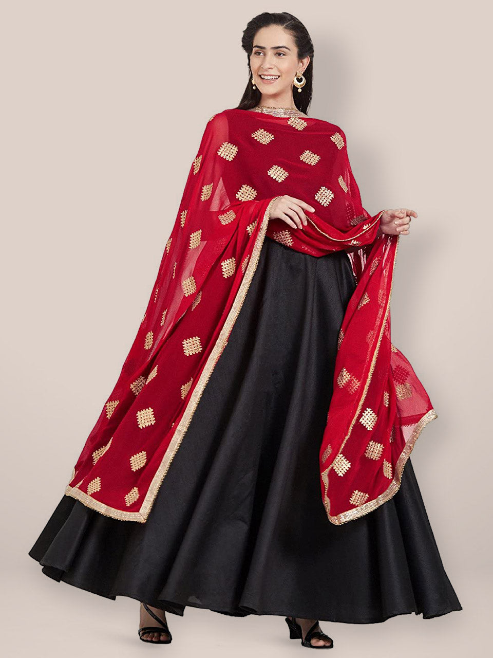 Red & Gold Chiffon Dupatta freeshipping - Dupatta Bazaar