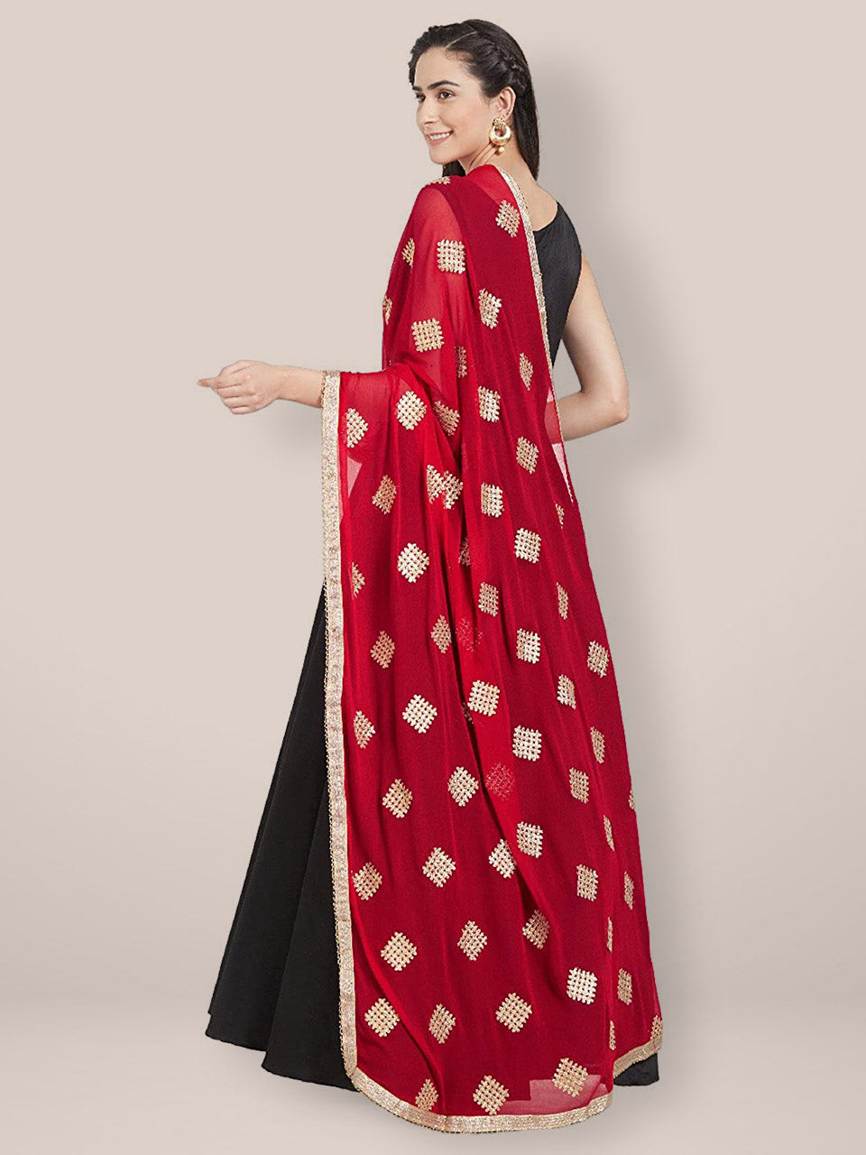 Red & Gold Chiffon Dupatta freeshipping - Dupatta Bazaar