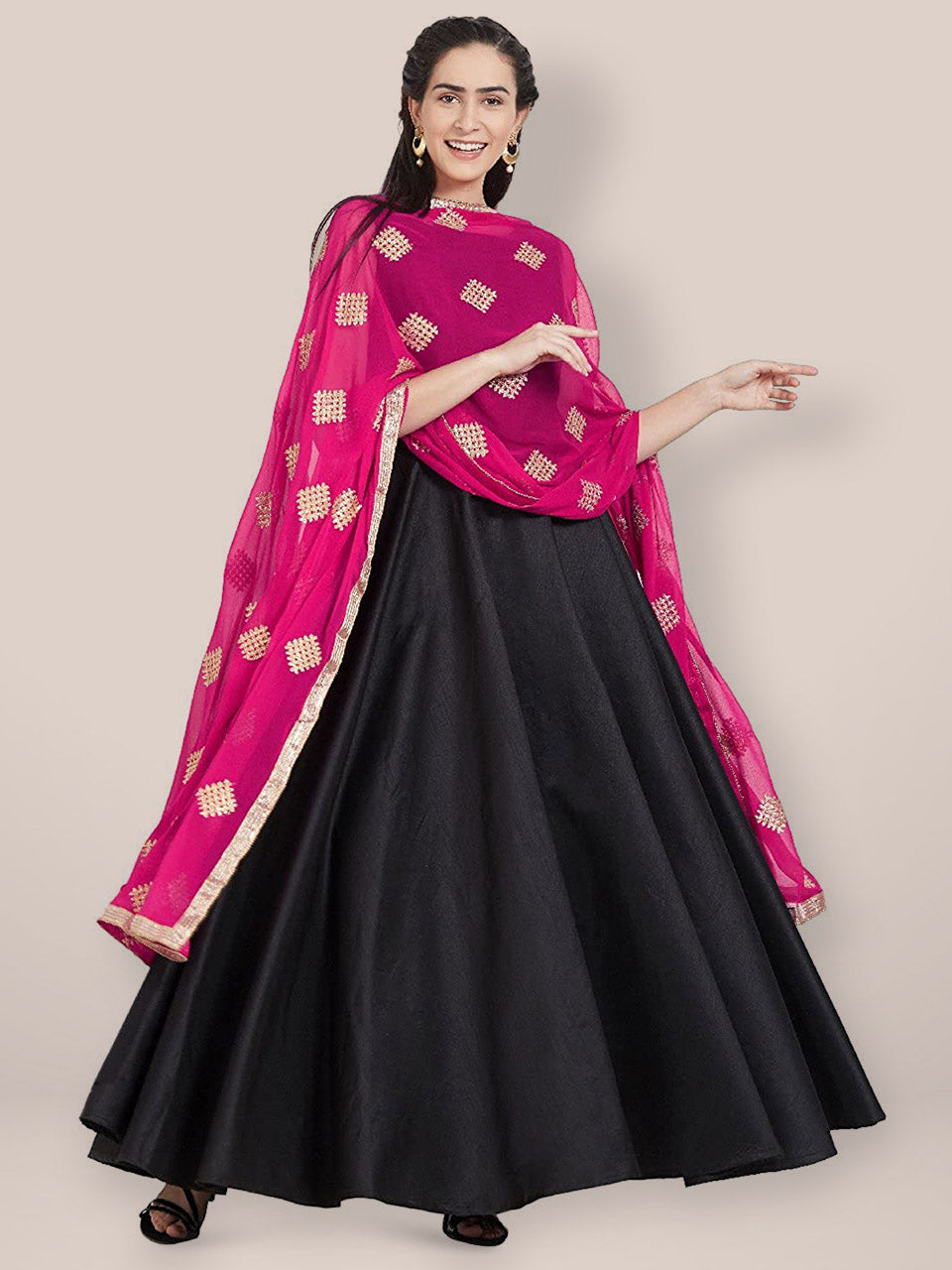 Pink & Gold Chiffon Dupatta freeshipping - Dupatta Bazaar