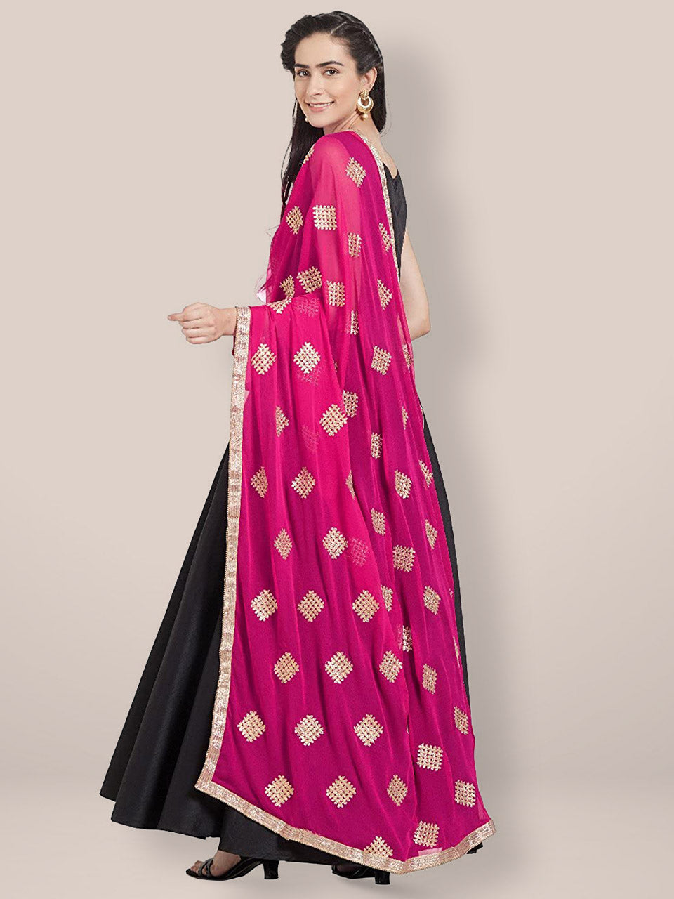Pink & Gold Chiffon Dupatta freeshipping - Dupatta Bazaar