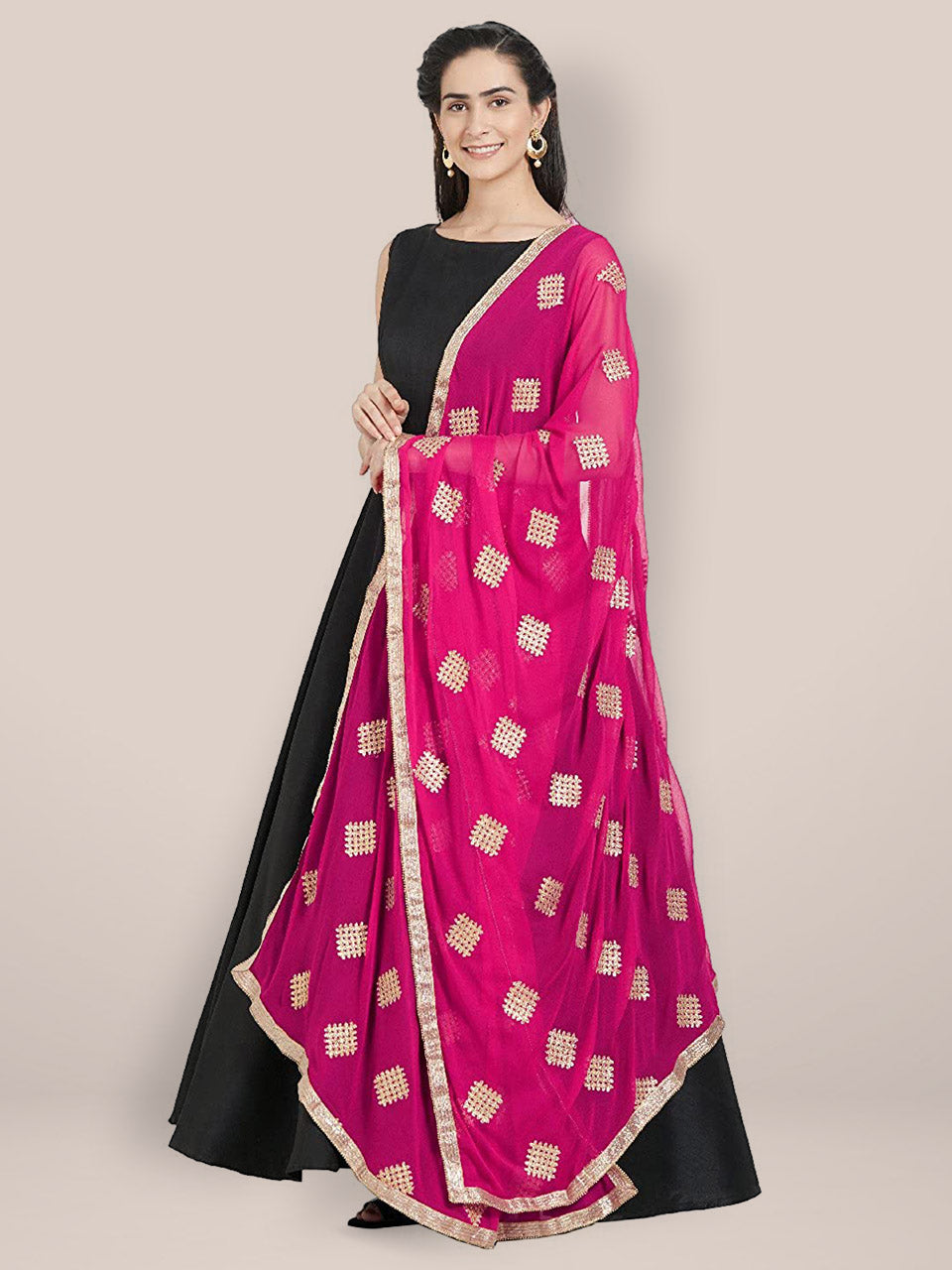 Pink & Gold Chiffon Dupatta freeshipping - Dupatta Bazaar