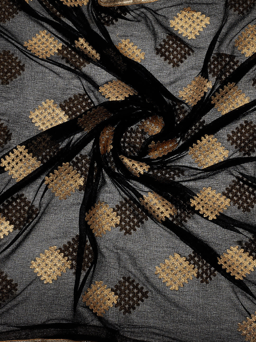 Dupatta Bazaar Woman's Black & Gold Chiffon Net Dupatta - Dupatta Bazaar