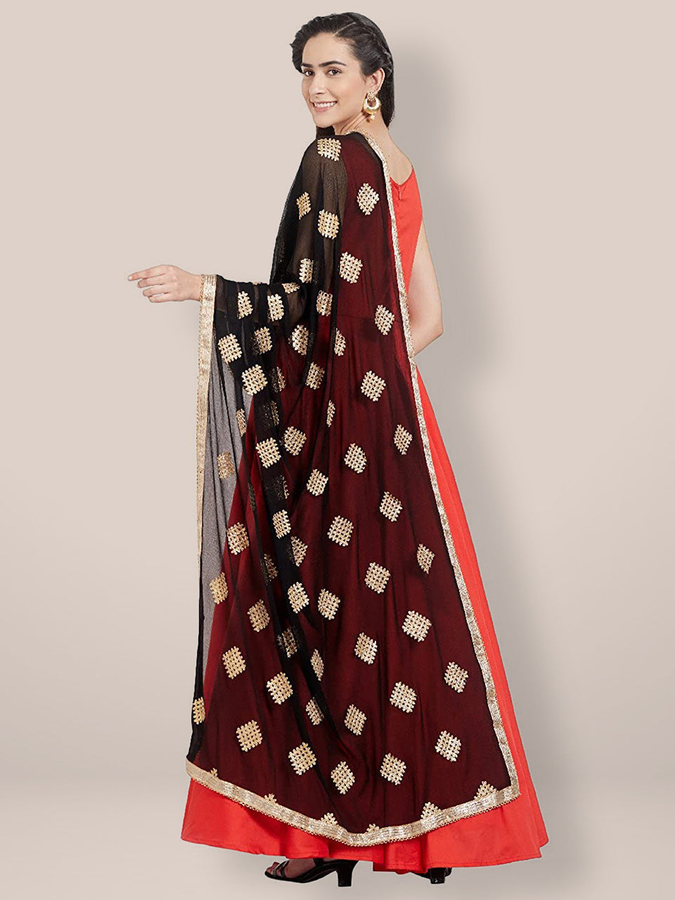 Black & Gold Chiffon Chiffon Dupatta freeshipping - Dupatta Bazaar