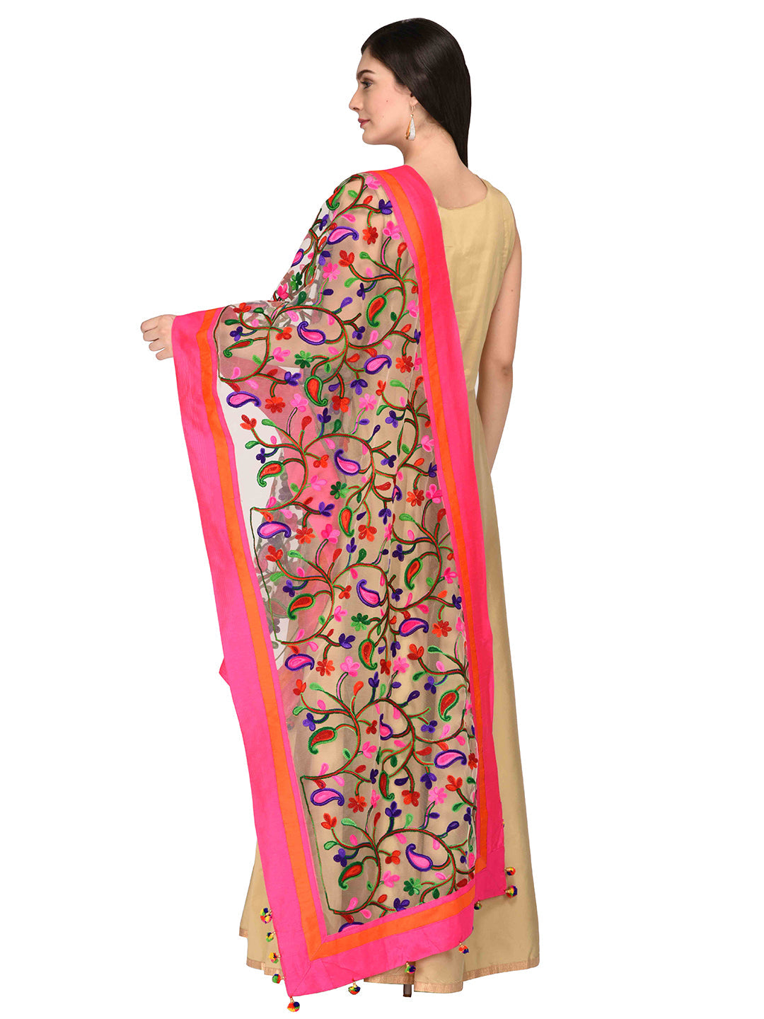 Dupatta Bazaar Woman's Embroidered Multicoloured Net Dupatta - Dupatta Bazaar