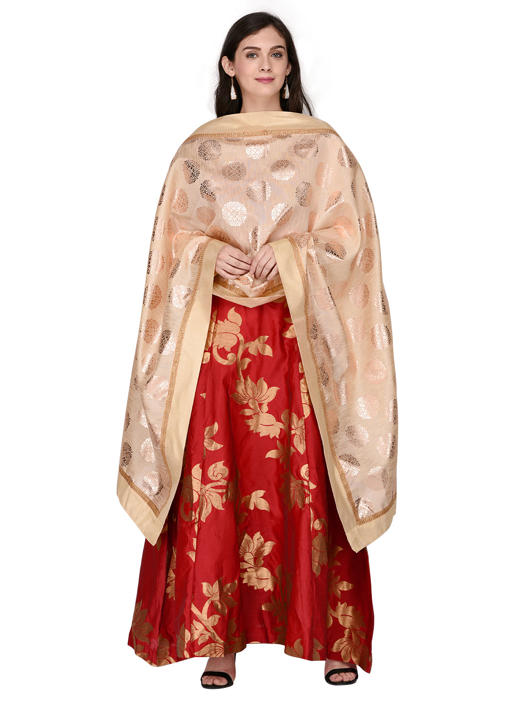 Dupatta Bazaar Woman's Foil Printed Silk Dupatta - Dupatta Bazaar