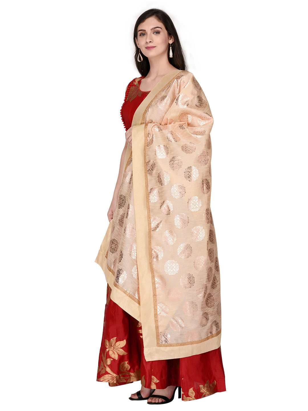 Dupatta Bazaar Woman's Foil Printed Silk Dupatta - Dupatta Bazaar