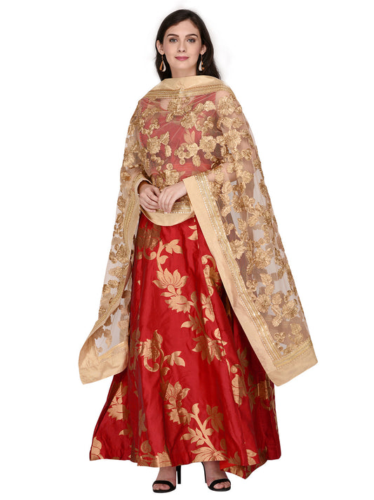 Dupatta Bazaar Woman's Gold Embroidered Net Duapatta - Dupatta Bazaar
