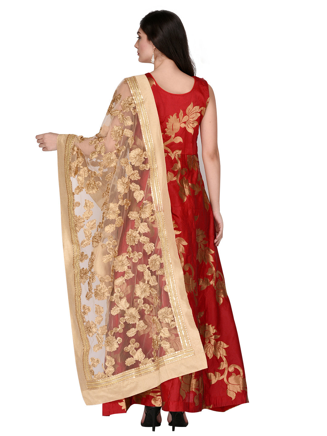 Dupatta Bazaar Woman's Gold Embroidered Net Duapatta - Dupatta Bazaar