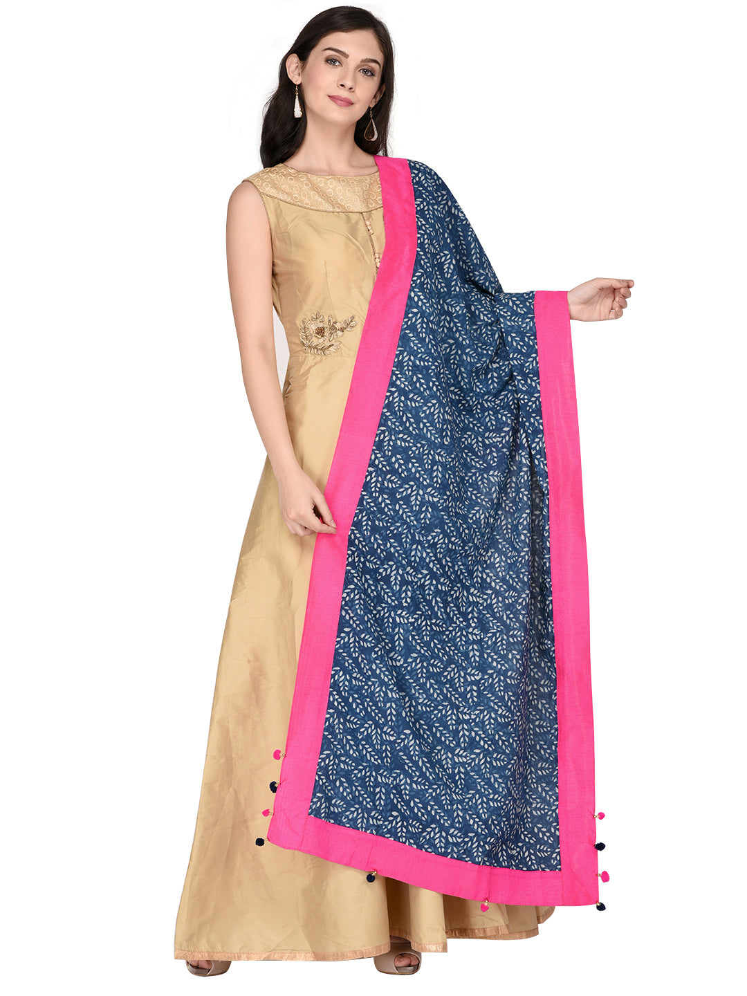 Dupatta Bazaar Woman's Printed Indigo Cotton Dupatta - Dupatta Bazaar